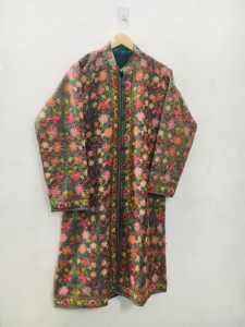 Floral Embroidered Cotton Mandarin Collar Long Jacket Full Sleeve Spring Women's Elegant Style Handmade Decorative <b>Coat</b> - Product Image 4
