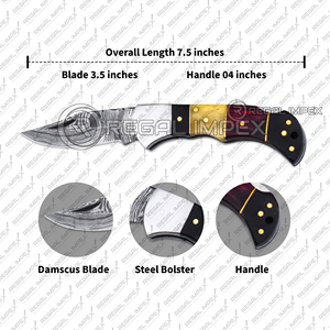 Cuchillo Plegable Hecho a Mano de Acero al Carbono de Grado Industrial con Hoja Recta de Punta Caída, Mango de Madera, Empuñadura de Acero, Multifuncional, EDC, OEM - Product Image 5