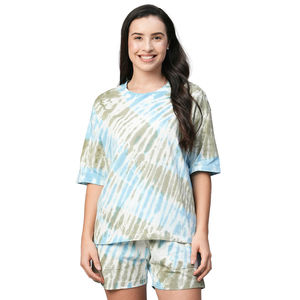 Conjunto de Pijama de Algodón con Diseños de Bordado Personalizados para Mujer, Nueva Moda, Cuello Redondo, Camiseta de Manga Corta y Pantalones Cortos para Uso Diario - Product Image 1