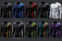 Kaos Olahraga Pria Lengan Panjang O-Neck Rash Guard dengan Logo Depan Cetak Sublimasi Ramah Lingkungan Cepat Kering Tanpa Jahitan Spandex Poliester.