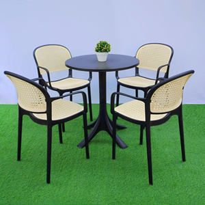 Black Colored High-End Wicker-Imitation Molded Plastic <b>Chair</b> Armrests-Waterproof Outdoor Dining <b>Garden</b> <b>Chair</b> for Relaxing - Product Image 1