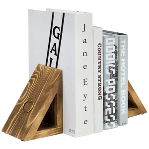 Porte-livres décoratifs en bois avec design triangulaire, support à livres en bois fait à la main pour bibliothèque, bureau, maison, salon - Product Image 2