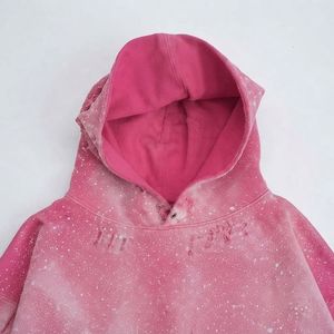 Oversized <b>Pink</b> Gradient Hoodie With Pocket Spray Printed Unisex French Terry <b>Sweatshirt</b> Autumn Wear - Product Image 2