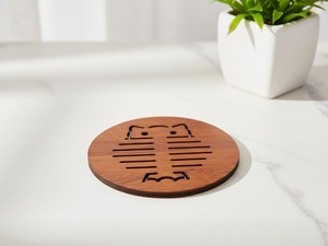 Cute <b>Cat</b> Face Laser Cut Solid Wood Coaster Handcrafted Heat Resistant Drink <b>Mat</b> Table Protector Coffee Tea Glass Holder Pet Love - Product Image 2
