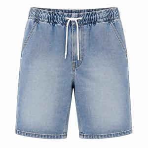 Shorts Bermuda en jean bleu clair pour homme, taille mi-haute, avec cordon de serrage, décontracté, couleur unie, en coton tissé, respirant, infroissable, séchage rapide - Product Image 1
