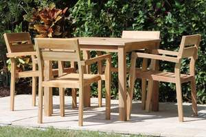 Juego de Mesa de Comedor Cuadrada de Madera de Teca Sólida para Exteriores, 4 Asientos, Muebles de Jardín Cómodos, Duraderos y Resistentes a la Intemperie - Product Image 2