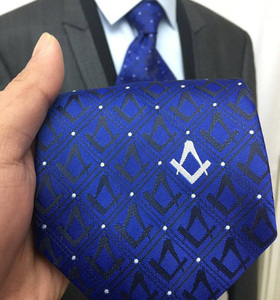 Cravate de luxe OEM Master Mason Blue Lodge noire à pois avec compas carré bleu, vente en gros - Product Image 3