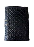 Cuadernos hechos a mano con nudo celta Trinity en relieve con 3 piedras cosido personalizado negro cuero genuino diario Deckle borde páginas