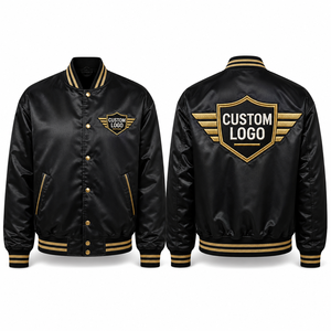 Wholesale Satin <b>Jacket</b> Cuffs Waistband Snap Button Zipper Closure Bomber Varsity Streetwear Fashion Casual <b>Mens</b> Womens Oversized - Product Image 2