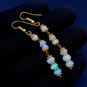 Ethiopian <b>Opal</b> Bead <b>Earrings</b>, 925 Silver & 14k Gold - Product Image 1