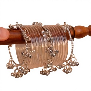 Colorful Stylish Vibrant Silver Plated Trendy Geometric <b>Glass</b> Customizable Micro Insert Imitation Pearl <b>Bangles</b> Churiyan Set - Product Image 1