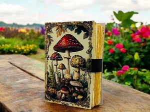 Herb Heritage Pilzleder-Tagebuch Handgefertigtes Buch Schatten Vintage Grimoire Notizbuch Fadenheftung Büttenrandpapier Zauberbuch - Product Image 1