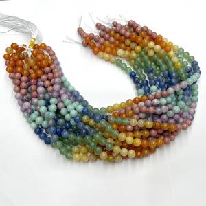 Cuentas redondas de piedras preciosas naturales mixtas de amazonita, rodonita, jade y aventurina para la fabricación de joyería. - Product Image 3