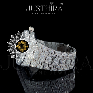 Reloj de Pulsera de Diseño Único con Esfera Redonda de Cristal, Dorado Blanco, Completamente Adornado con Piedras, Estilo Hip Hop, Movimiento de Cuarzo, Fecha Automática, Elegante y Brillante, Personalizado - Product Image 2