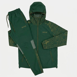 Ensemble de survêtement décontracté unisexe vert forêt avec logo personnalisé, 2 pièces, vente en gros, 100% polyester, léger, à capuche, pour le jogging - Product Image 1