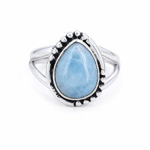 Heaven <b>Crafts</b> 925 Sterling Silver Natural Larimar Teardrop <b>Ring</b> Pear Shape Blue Gemstone Bohemia Christian Style GIA Certified - Product Image 1