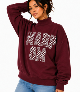 Sudadera Oversize Personalizada para Mujer con Cuello Alto, Parche de Letras a Cuadros, Hombros Caídos, Estilo Casual Urbano - Product Image 5