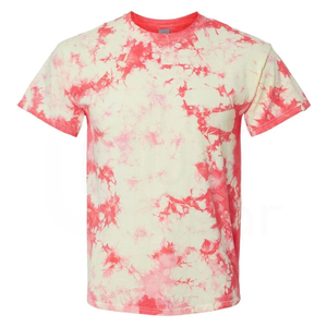 Camiseta de manga corta con efecto tie-dye para hombre, cuello redondo, corte regular, diseño rojo y crema, tejido de algodón jersey. - Product Image 1