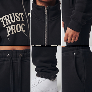 Conjunto de chándal de invierno para mujer con cremallera completa, chaqueta de forro polar con cuello alto y pantalones de chándal de algodón de 500 GSM, estilo oversize - Product Image 6