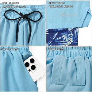 Pantalones Cortos Deportivos Azul Cielo para Hombre, 2 en 1, de Lona Antiarrugas, Resistentes al Viento, Transpirables, con Cintura Elástica, Forro Estampado, para Entrenamiento - Product Image 4