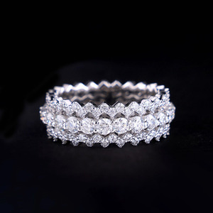 Bague d'éternité unisexe en argent sterling 925, large, à 3 rangs, sertie de moissanite taille ronde, style couronne, pour anniversaire et mariage, bijoux hip-hop - Product Image 1