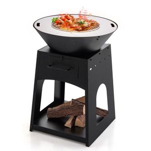 Patio Fire Pit with Convenient Features <b>Firewood</b> <b>Log</b> Rack Grill Ash Box - Product Image 1