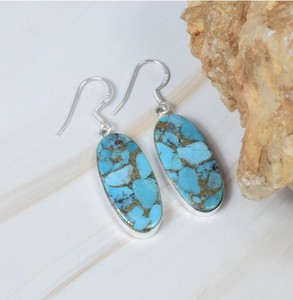 Wholesale Natural Blue Copper Turquoise <b>Earrings</b> 925 Sterling <b>Silver</b> Handmade Oval Drop <b>Dangle</b> Women's Gift Vintage - Product Image 2