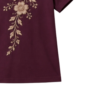T-shirt en coton personnalisé pour femme, col rond, manches courtes, motif floral brodé beige, décontracté, OEM, qualité supérieure, mode estivale - Product Image 6