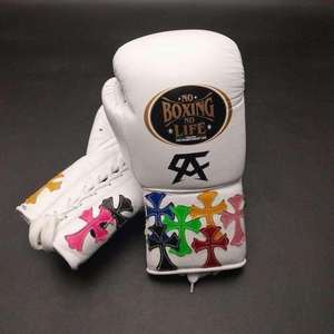 Gants de boxe professionnels en cuir à lacets, rembourrage épais à 4 couches, conception à doigts entiers, évacuation de l'humidité, fermeture auto-agrippante - Product Image 2