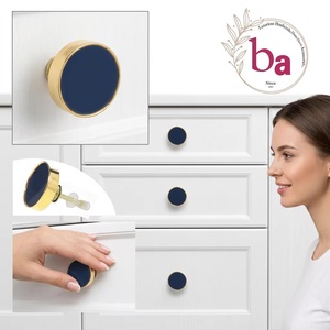 Round Cobalt Blue Wood Modern Cabinet <b>Knob</b> and Furniture Handle <b>for</b> Kitchen Bathroom Drawer <b>Dresser</b> Warehouse - Product Image 4