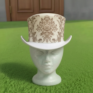 Chapeau haut de forme en cuir damassé blanc, fait main, sur mesure, de qualité supérieure, style victorien steampunk, pour costume. - Product Image 3