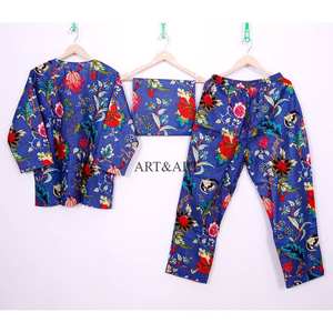 Conjunto de Pijama de Algodón Hecho a Mano en India con Estampado Floral, Vestido de Noche para Mujer, Ropa de Estar en Casa de Algodón, Pijamas de Verano para Mujer - Product Image 5