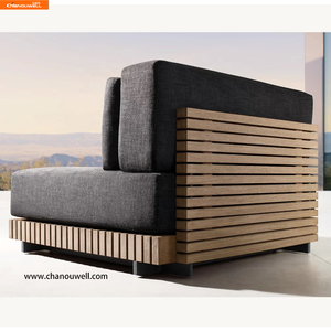 <span class=keywords><strong>Module</strong></span> de <span class=keywords><strong>canapé</strong></span> d'<span class=keywords><strong>extérieur</strong></span> en teck moderne et durable avec lattes parallèles, design imperméable et lavable pour utilisation en villa - Product Image 5