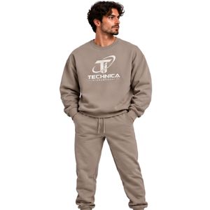 Conjunto Deportivo Informal para Hombre, Sudadera con Cuello Redondo y Estampado Gráfico en Color Gris Taupe, Pantalones Jogger, Chándal de Forro Polar, Ropa Deportiva de Invierno para Gimnasio y Calle - Product Image 1