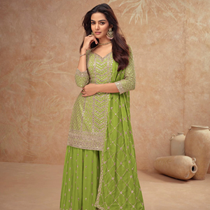 Chinon Sequence Embroidered Modern Readymade Salwar Kameez for Diwali Wedding & Prom (Free Size) - Product Image 1