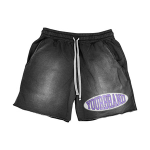 Shorts en molleton délavé pour homme, 320 GSM, tissu riche en coton, rouge, lavage vintage, impression sérigraphique, logo personnalisé - Product Image 2