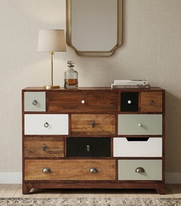 Modern Multi Color Mango Wood <b>Storage</b> Cabinet with 2 Drawers and Shaker Doors for Home Living Room Furniture - Product Image 1