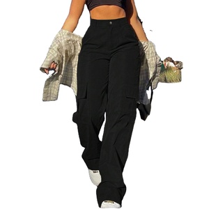 Pantalon de jogging Cargo en toile taille haute pour femmes 6 poches avec fermeture à taille élastique Vente en gros OEM ODM - Product Image 1