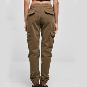 Pantalon cargo taille mi-haute pour femme, couleur unie, style utilitaire en toile, coupe droite longueur entière, respirant avec poches, idéal pour l'automne - Product Image 3