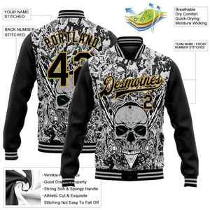 Men's Skull Pattern Varsity <b>Jacket</b> Custom Name Number Sublimation Print <b>Punk</b> Style Autumn Wear Regular Fit Turn-down Collar OEM - Product Image 2