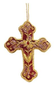 Juego de Adornos Navideños Zardozi Hechos a Mano de Alta Calidad, Decoraciones Colgantes Festivas de Terciopelo Rojo con Cuentas, Personalizables - Product Image 2