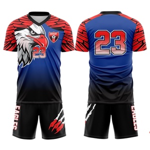 Vente en gros de maillots de football en polyester 100% avec impression numérique, kits personnalisés pour hommes et femmes, uniformes de football personnalisés, couleurs personnalisées, noms d'équipe, prix bas - Product Image 2
