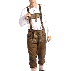 Conjunto de camisa y pantalón corto Lederhosen alemán y austriaco de cuero envejecido con aspecto vintage - Product Image 2