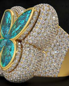 Butterfly Moissanite <b>Cocktail</b> <b>Ring</b> 18K Solid <b>Gold</b> Marquise Cut Pave Setting Luxury Women's Party Jewelry - Product Image 3