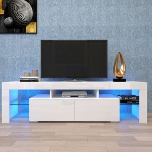 Modern White LED <b>TV</b> Stand with 20 Colors & <b>Remote</b> Control Lights Convenient Home Entertainment Accessory - Product Image 1