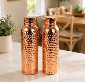 Botella de Agua Ecológica de Cobre Puro, Cuerpo Martillado, Superficie Lisa en el Cuello, Tapa Hermética, para Viajes, Yoga y Actividades al Aire Libre - Product Image 4