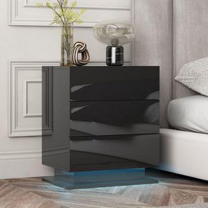 Comodino con Luci LED e 3 Cassetti Portaoggetti, Tavolino Moderno per Camera da Letto - Product Image 2