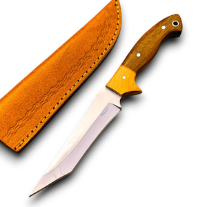 Couteau de chasse et de camping à lame fixe en acier inoxydable de qualité industrielle, forgé à la main, avec manche en bois, lame pleine longueur, étui extérieur, OEM - Product Image 1