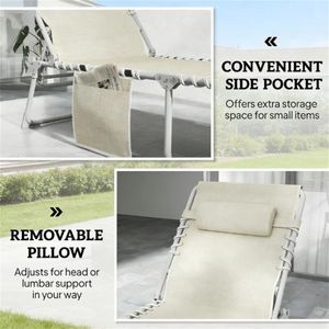 Set di 2 Sedie Sdraio Pieghevoli Beige per Esterni, Arredamento da Giardino - Product Image 4