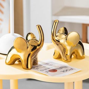 Paire de petites statues d'éléphants en céramique de 4,9 pouces, design Art Déco, décoration dorée, décoration d'intérieur pour mariage et Diwali, décoration d'éléphants - Product Image 4